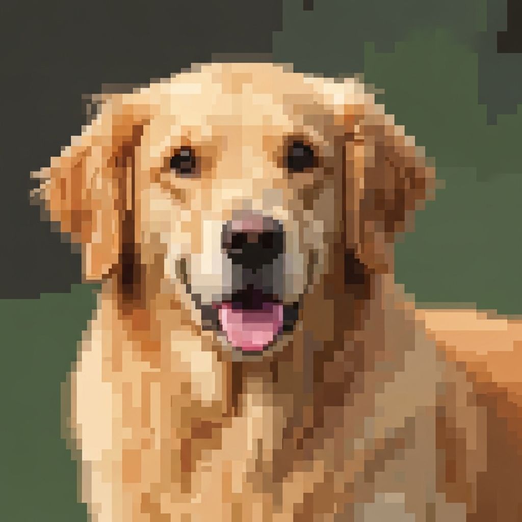 Pixelated photo of golden retriever dog