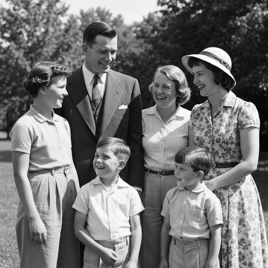 Restored and upscaled vintage family photo with clear faces